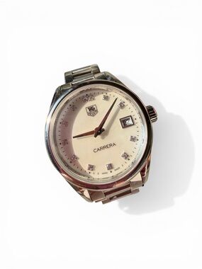 Tag Heuer Carrera Silver Watch with Cream Dial and Diamond Markers